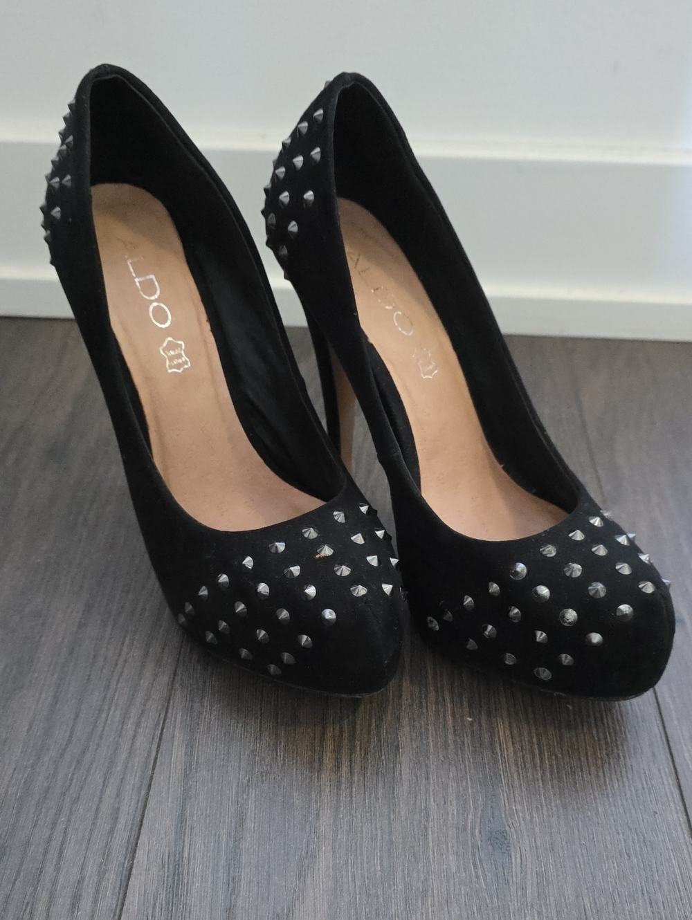 Aldo Black Suede Studded Pointed-Toe Pumps